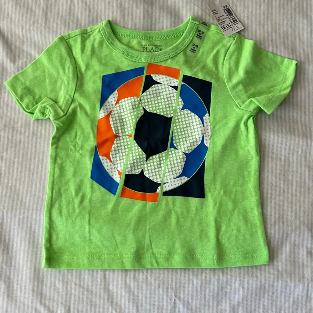 NWT THE CHILDREN’S PLACE Neon Soccer Tee Size 12-18mo (M) ⚽️💚